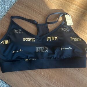 PINK Victoria's Secret Black and Gold Sports Bra